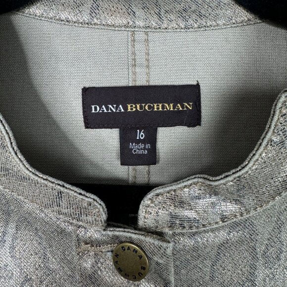 Dana Buchman Womens Snakeskin Print Metallic Jacket Size 16 Cotton Blend - Picture 3 of 10